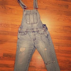 Lucky Brand distressed boyfriend overalls